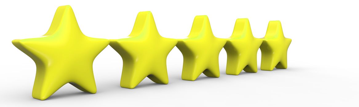 3d five yellow star on color background. Render and illustration of golden star for premium