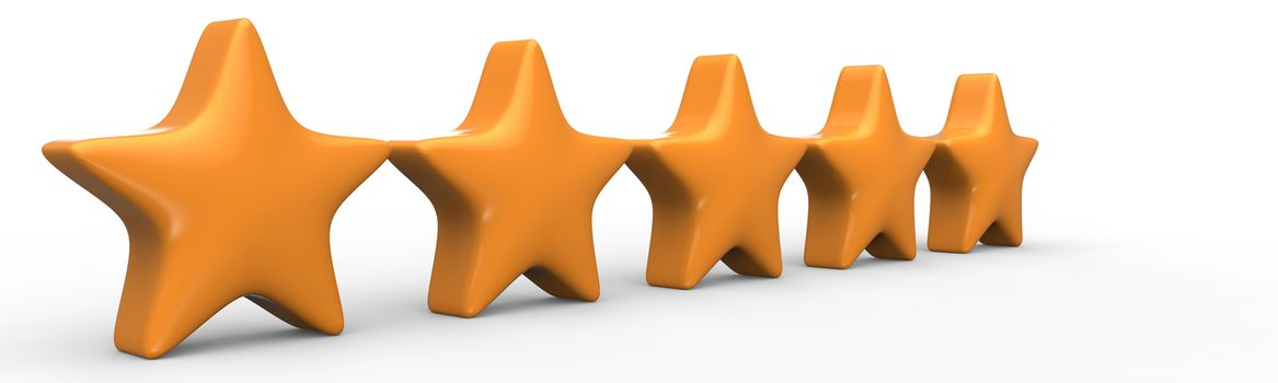 3d five orange star on color background. Render and illustration of golden star for premium