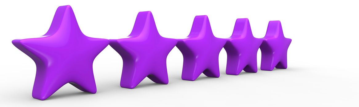 3d five violet star on color background. Render and illustration of golden star for premium