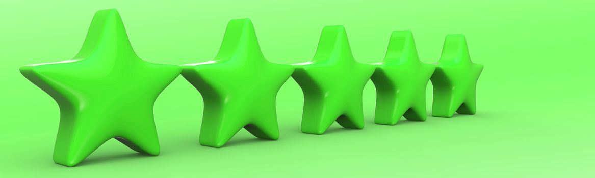 3d five green star on color background. Render and illustration of golden star for premium