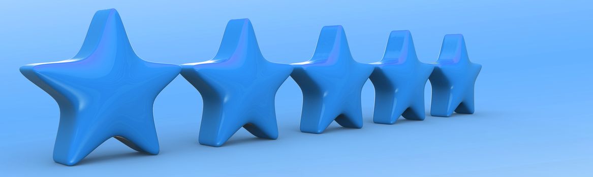 3d five blue star on color background. Render and illustration of golden star for premium