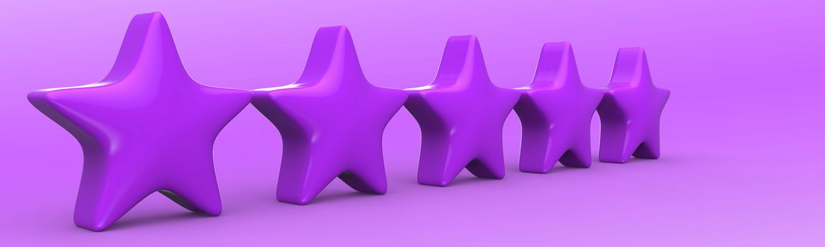 3d five violet star on color background. Render and illustration of golden star for premium