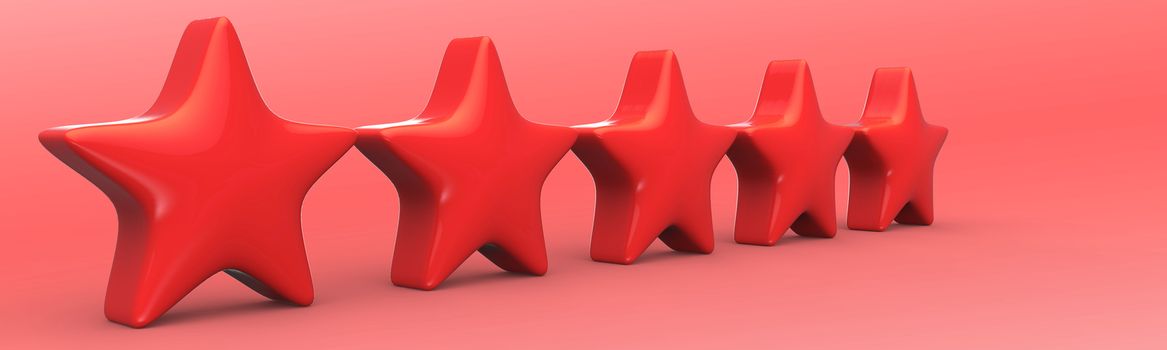 3d five red star on color background. Render and illustration of golden star for premium