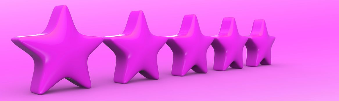 3d five purple star on color background. Render and illustration of golden star for premium