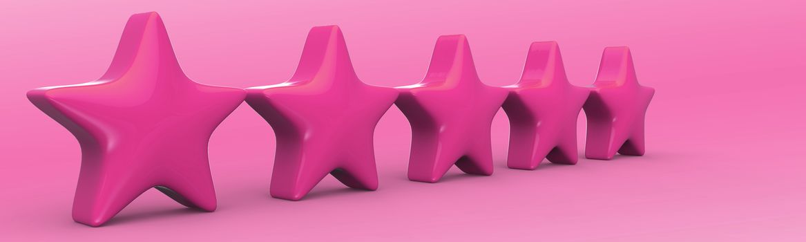 3d five pink star on color background. Render and illustration of golden star for premium