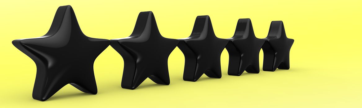 3d five yellow star on color background. Render and illustration of golden star for premium