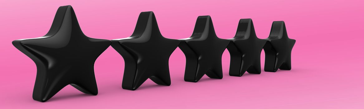 3d five pink star on color background. Render and illustration of golden star for premium