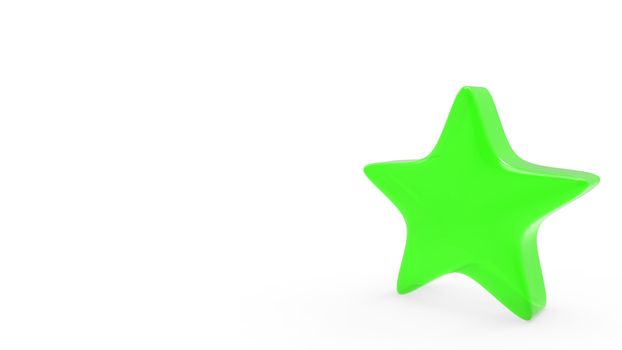 3d green star on color background. Render and illustration of golden star for premium reviews