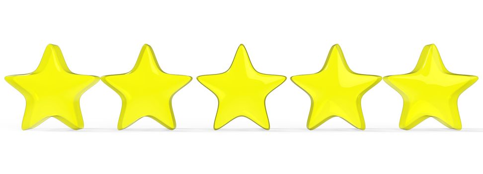 3d five yellow star on color background. Render and illustration of golden star for premium