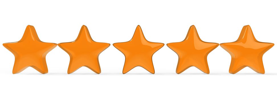 3d five orange star on color background. Render and illustration of golden star for premium