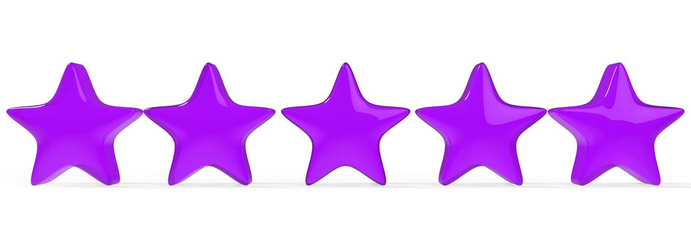 3d five violet star on color background. Render and illustration of golden star for premium