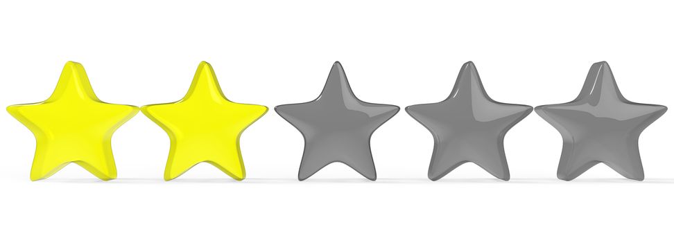 3d two yellow star on color background. Render and illustration of golden star for premium