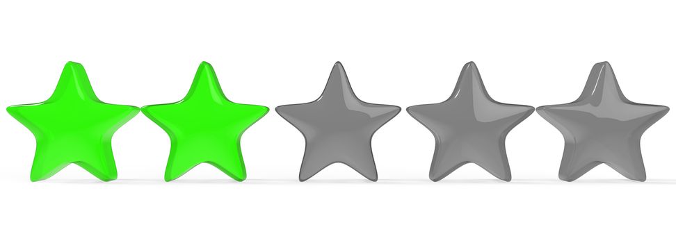 3d two green star on color background. Render and illustration of golden star for premium