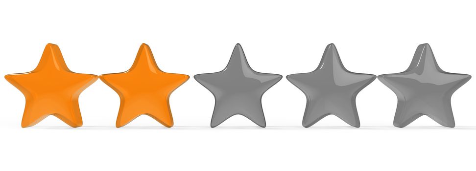 3d two orange star on color background. Render and illustration of golden star for premium