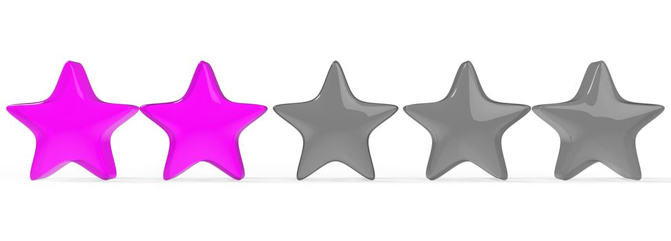 3d two purple star on color background. Render and illustration of golden star for premium