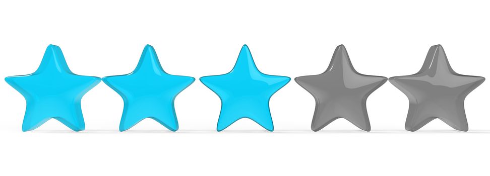 3d three azure star on color background. Render and illustration of golden star for premium
