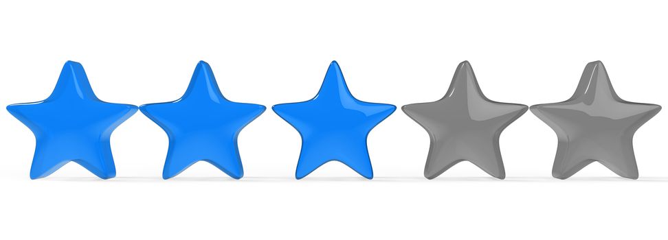 3d three blue star on color background. Render and illustration of golden star for premium