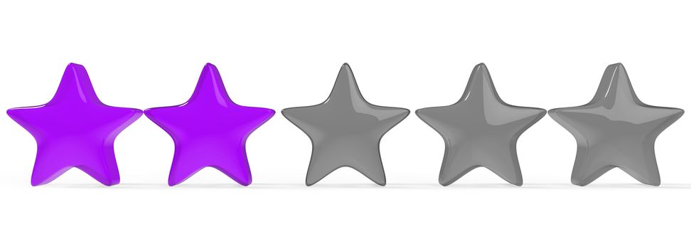 3d violet two star on color background. Render and illustration of golden star for premium