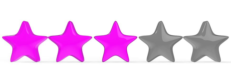 3d three purple star on color background. Render and illustration of golden star for premium