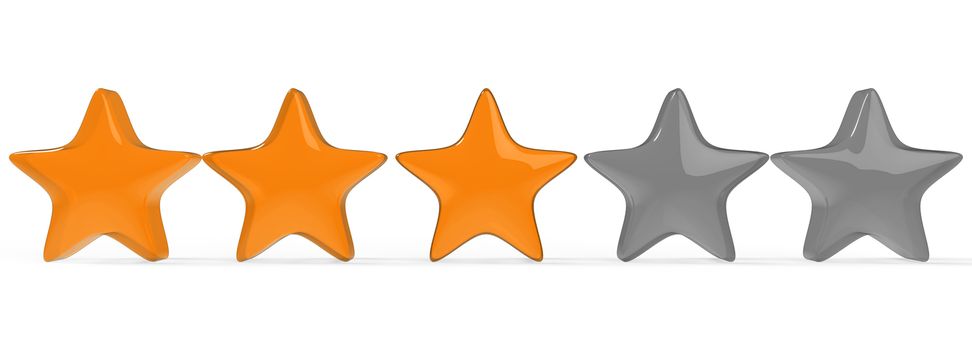 3d three orange star on color background. Render and illustration of golden star for premium