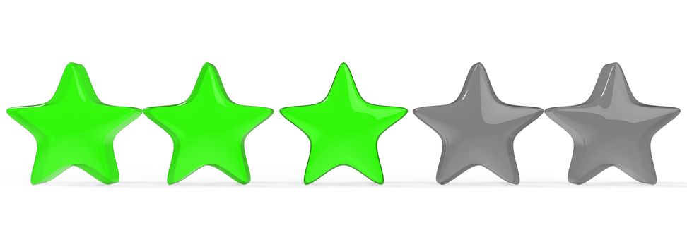 3d three green star on color background. Render and illustration of golden star for premium