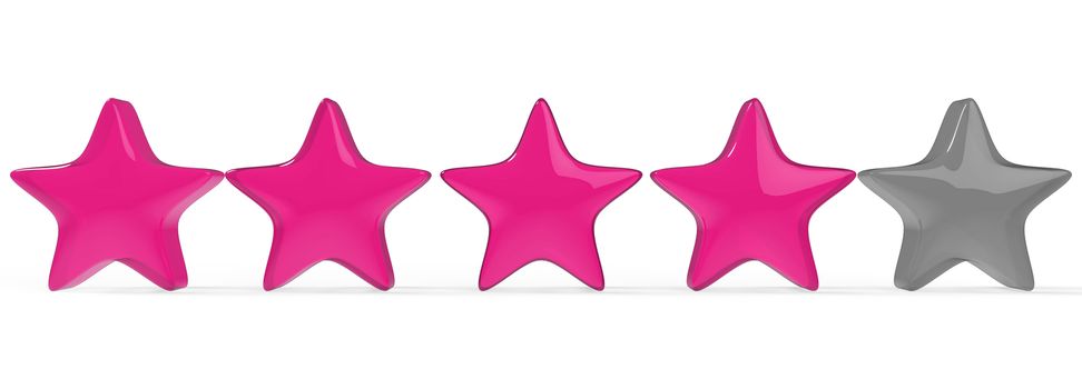 3d four pink star on color background. Render and illustration of golden star for premium