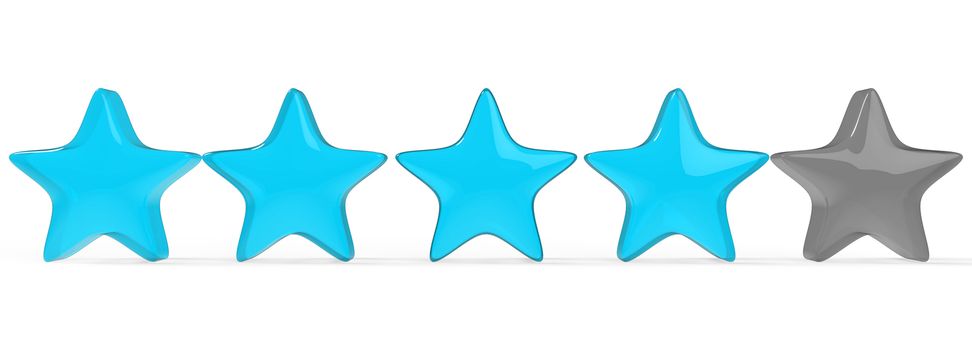 3d four azure star on color background. Render and illustration of golden star for premium