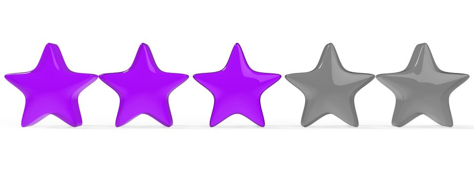 3d violet three star on color background. Render and illustration of golden star for premium