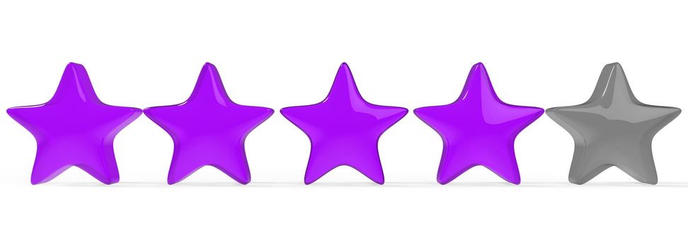 3d violet four star on color background. Render and illustration of golden star for premium