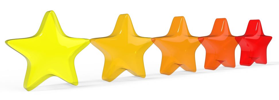 3d five yellow star on color background. Render and illustration of golden star for premium