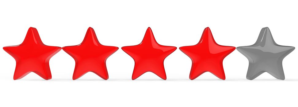 3d four red star on color background. Render and illustration of golden star for premium