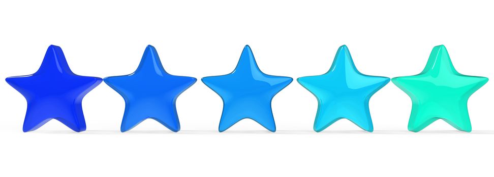 3d four blue star on color background. Render and illustration of golden star for premium