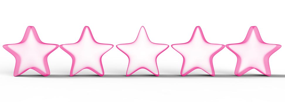 3d five pink star on color background. Render and illustration of golden star for premium