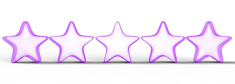 3d five violet star on color background. Render and illustration of golden star for premium