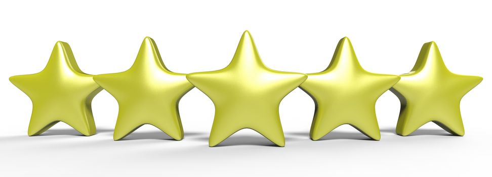 3d five yellow star on color background. Render and illustration of golden star for premium