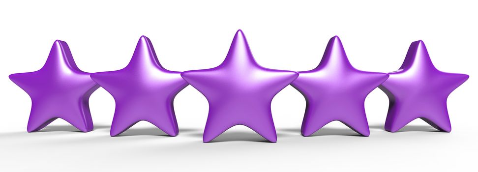 3d five violet star on color background. Render and illustration of golden star for premium