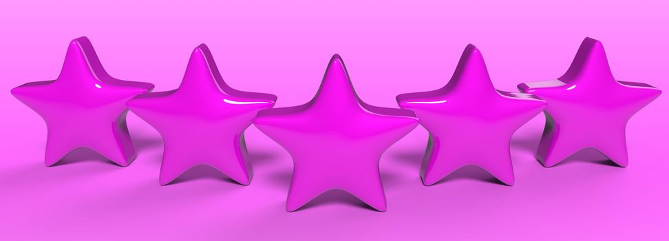 3d five purple star on color background. Render and illustration of golden star for premium