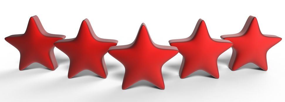 3d five red star on color background. Render and illustration of golden star for premium