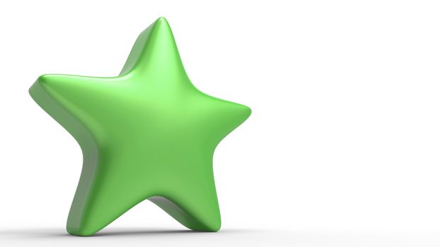 3d green star on color background. Render and illustration of golden star for premium reviews