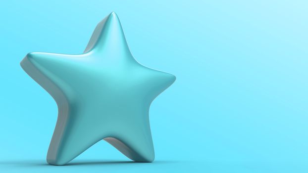 3d azure star on color background. Render and illustration of golden star for premium
