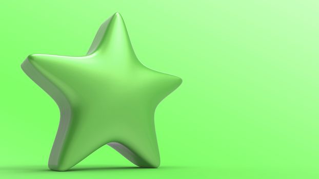 3d green star on color background. Render and illustration of golden star for premium reviews