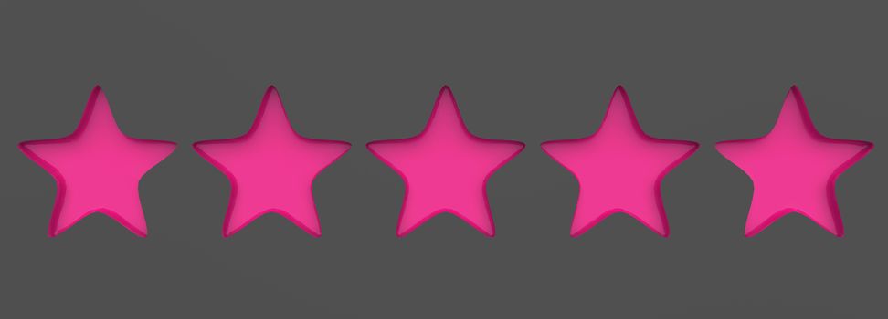 3d five pink star on color background. Render and illustration of golden star for premium