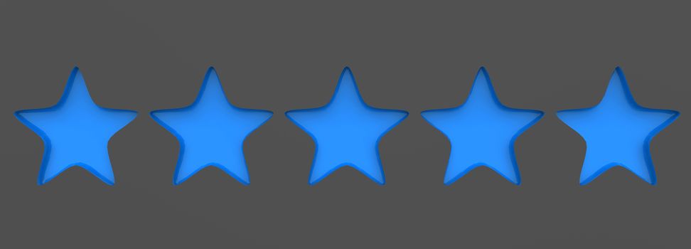 3d five blue star on color background. Render and illustration of golden star for premium