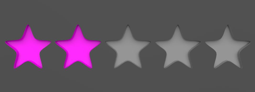 3d two purple star on color background. Render and illustration of golden star for premium