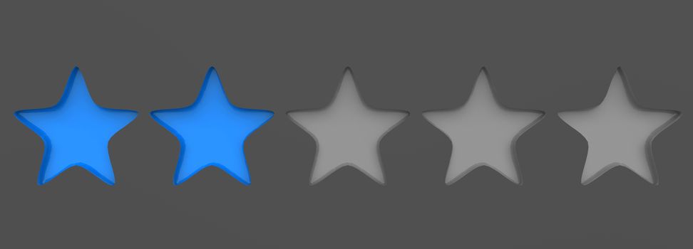3d two blue star on color background. Render and illustration of golden star for premium