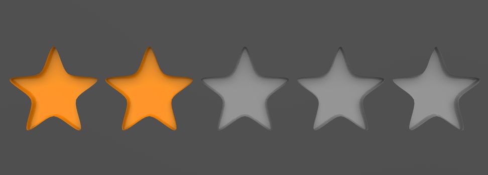 3d two orange star on color background. Render and illustration of golden star for premium