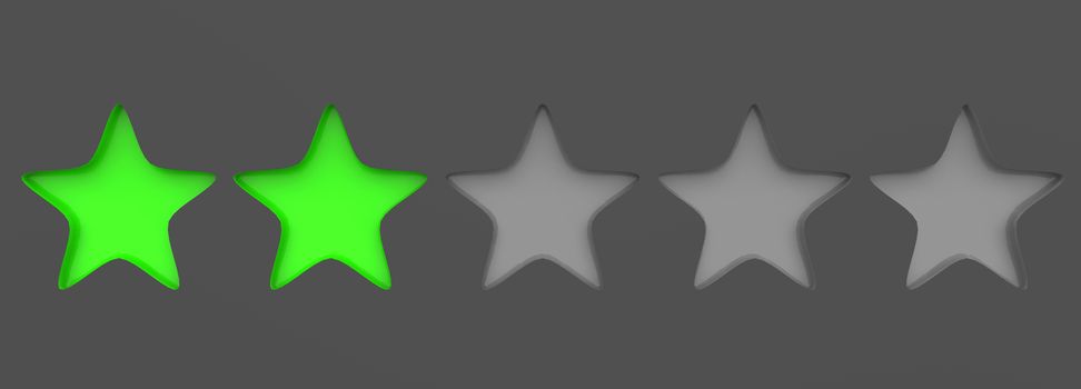 3d two green star on color background. Render and illustration of golden star for premium