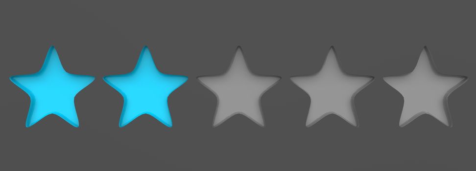 3d two azure star on color background. Render and illustration of golden star for premium
