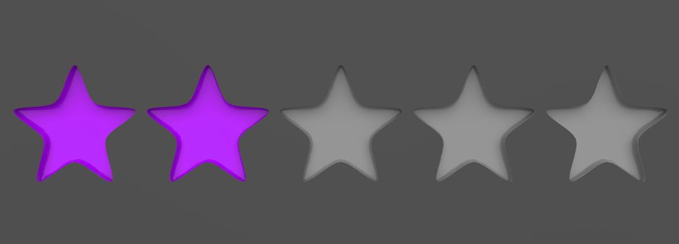 3d violet two star on color background. Render and illustration of golden star for premium