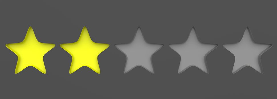 3d two yellow star on color background. Render and illustration of golden star for premium